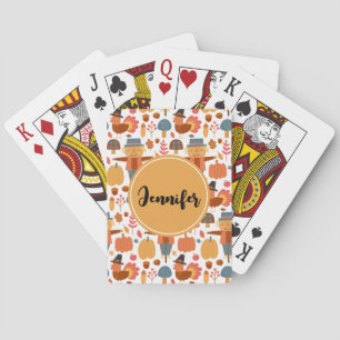 Patroon voor Thanksgiving Turkije en Scarecrow Pokerkaarten