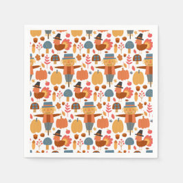 Patroon voor Thanksgiving Turkije en Scarecrow Servet