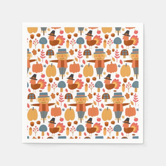 Patroon voor Thanksgiving Turkije en Scarecrow Servet (Voorkant)