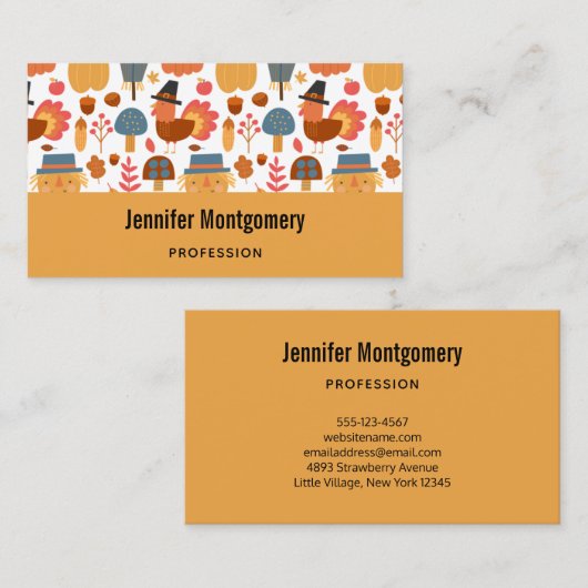 Patroon voor Thanksgiving Turkije en Scarecrow Visitekaartje (Voorkant / Achterkant)