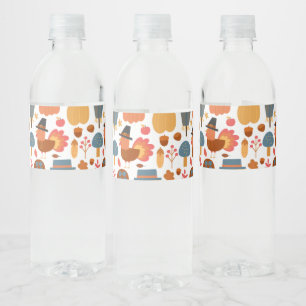 Patroon voor Thanksgiving Turkije en Scarecrow Waterfles Etiket