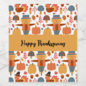 Patroon voor Thanksgiving Turkije en Scarecrow Wijn Etiket (Enkel label)