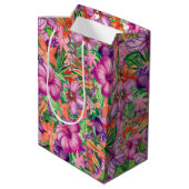 Patroon voor Tropische Hawaiian Flowers Medium Cadeauzakje (Achterkant Gekanteld)