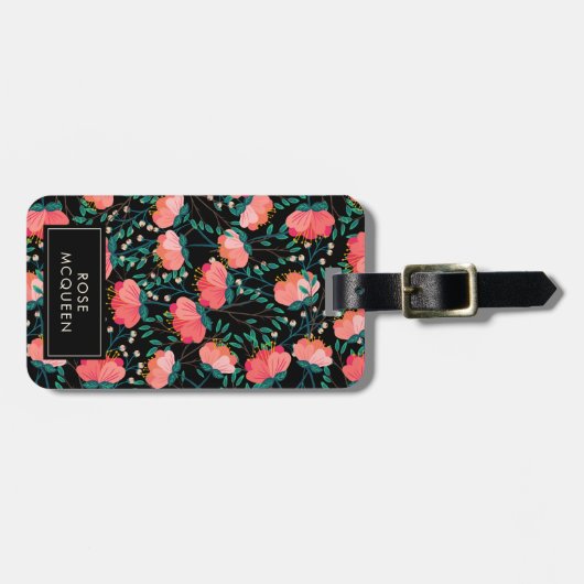 Patroon voor ventilatoren en bessen - Roze en zwar Bagagelabel (Voorkant horizontaal)