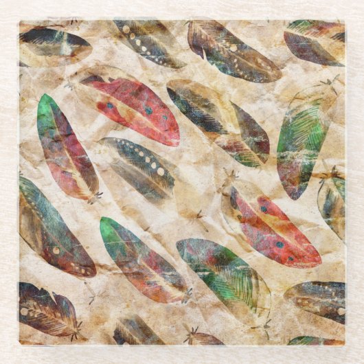 Patroon voor vervormde boho-veren glazen onderzetter (Voorkant)