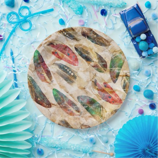 Patroon voor vervormde boho-veren papieren bordje (Feest)