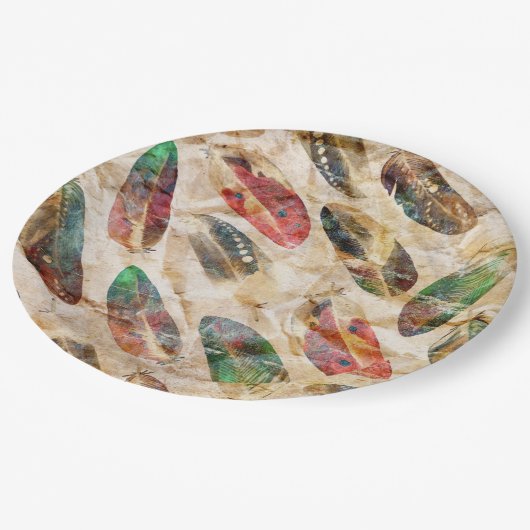 Patroon voor vervormde boho-veren papieren bordje (Gekanteld)