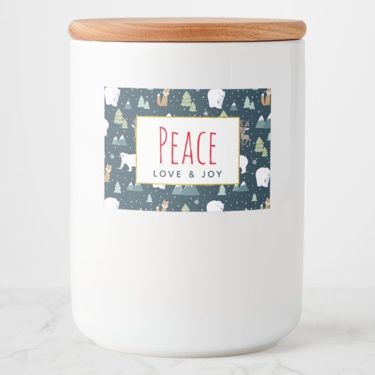 Patroon voor vredesliefde en vreugdevolle kerstdie voedselcontainer etiket (Voorkant)