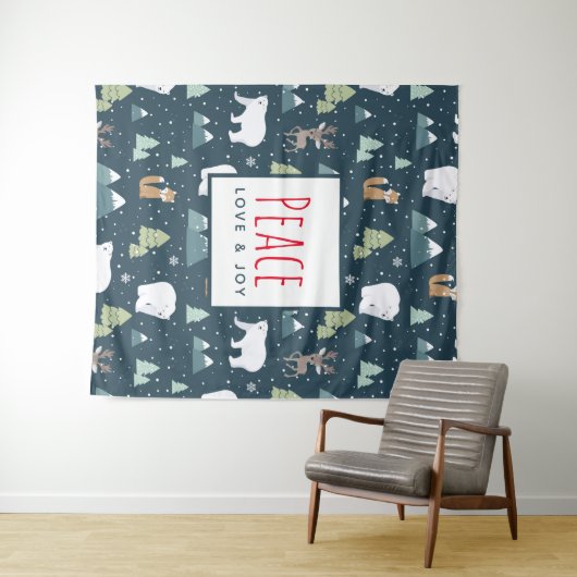 Patroon voor vredesliefde en vreugdevolle kerstdie wandkleed (In Situ (horizontaal))