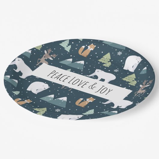 Patroon voor vredesliefde en vrolijk kerstfeest papieren bordje (Gekanteld)