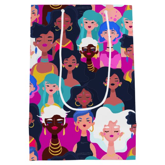 Patroon voor vrouwengezichten medium cadeauzakje (Achterkant)