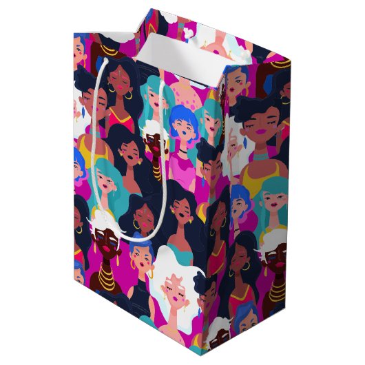 Patroon voor vrouwengezichten medium cadeauzakje (Achterkant Gekanteld)