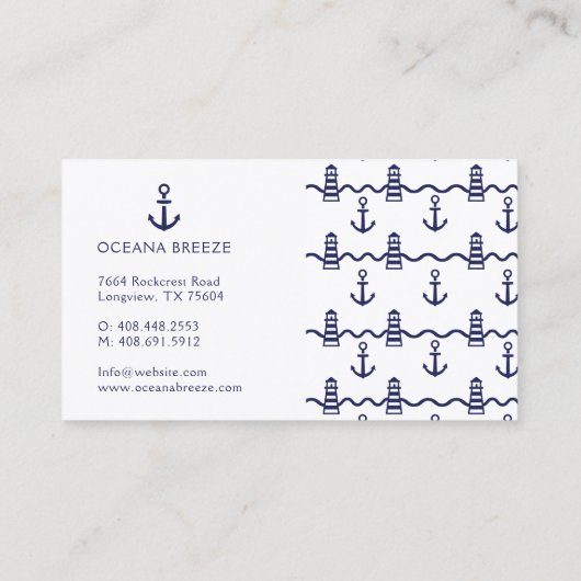 Patroon voor vuurtoren van het witte en Navy Ancho Visitekaartje (Achterkant)
