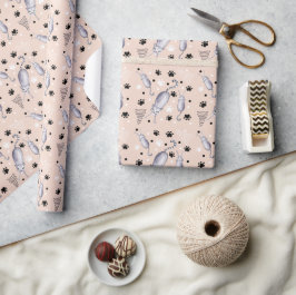 Patroon voor Waterverf met katten en poten Cadeaupapier