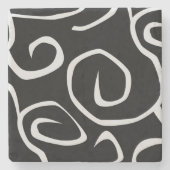 Patroon voor wervelingen, roodroos, zwart-wit stenen onderzetter (Voorkant)