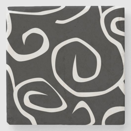 Patroon voor wervelingen, roodroos, zwart-wit stenen onderzetter (Voorkant)