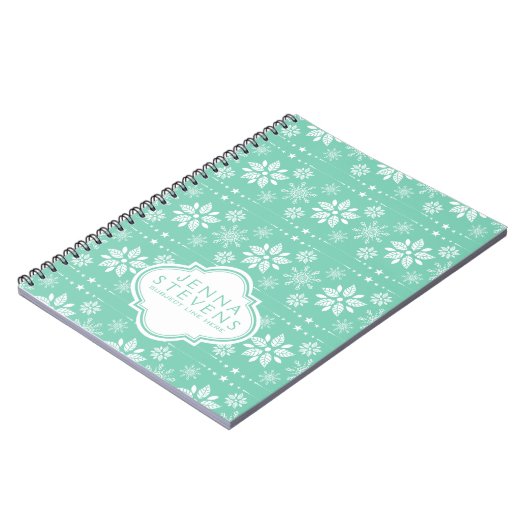 Patroon voor witte en Blauwgroen kerstsnowflakes Notitieboek (Linkerzijde)