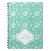 Patroon voor witte en Blauwgroen kerstsnowflakes Notitieboek (Voorkant)
