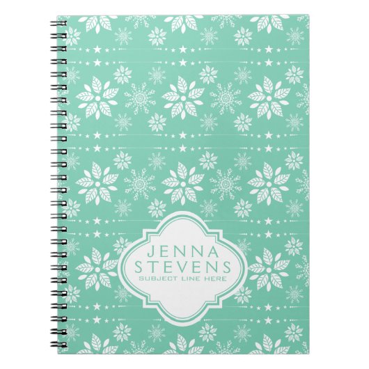 Patroon voor witte en Blauwgroen kerstsnowflakes Notitieboek (Voorkant)