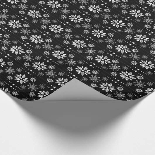 Patroon voor witte en zwarte kerstsnowflakes cadeaupapier (Hoek)