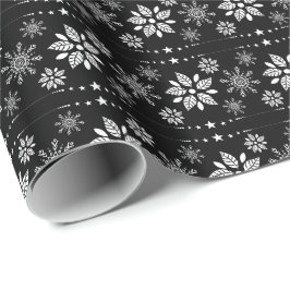 Patroon voor witte en zwarte kerstsnowflakes cadeaupapier