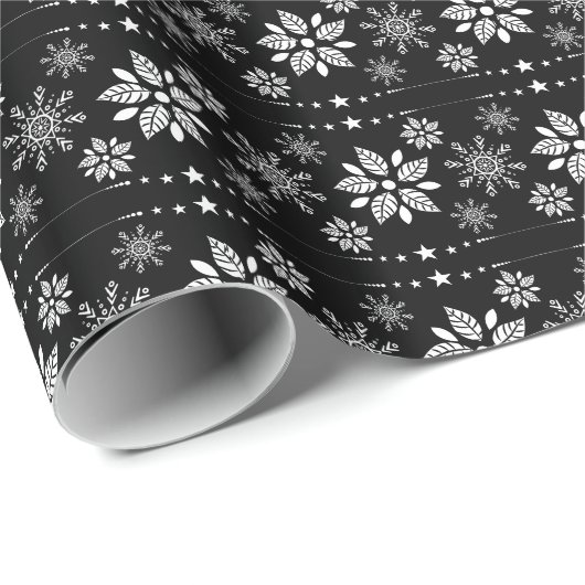 Patroon voor witte en zwarte kerstsnowflakes cadeaupapier (Rol Hoek)