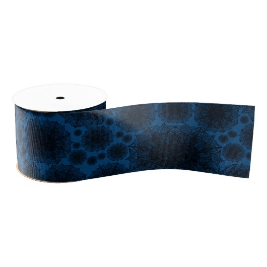 Patroon voor zwart en blauw Mandala Grosgrain Lint (Spoel)