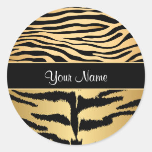 Patroon voor zwarte en gouden metalen tijgerstrips ronde sticker