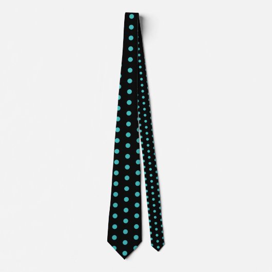 Patroon voor zwarte en Turquoise Blue Polka-punten Stropdas (Voorkant)