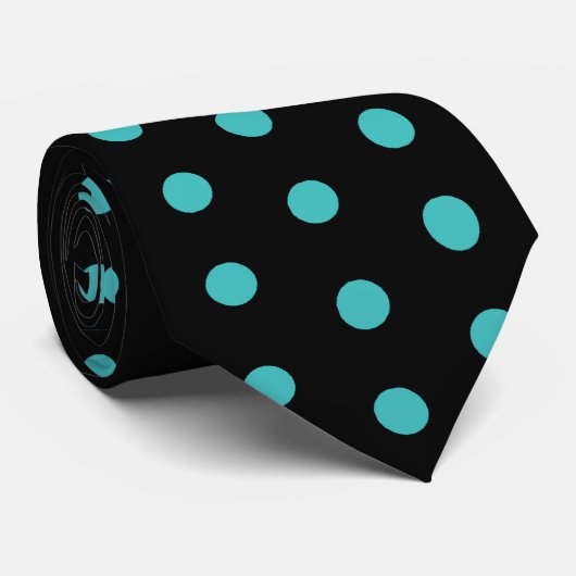 Patroon voor zwarte en Turquoise Blue Polka-punten Stropdas (Opgerold)