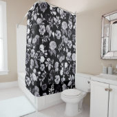 Patroon voor zwarte en witte bloemen douchegordijn (In situ)