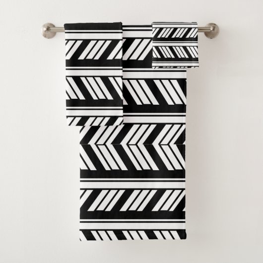 Patroon voor zwarte en witte Chevron Stripes Bad Handdoek (Insitu)