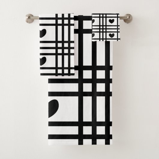Patroon voor zwarte en witte hartstrepen bad handdoek (Insitu)