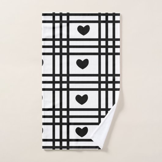 Patroon voor zwarte en witte hartstrepen bad handdoek (Handdoek)