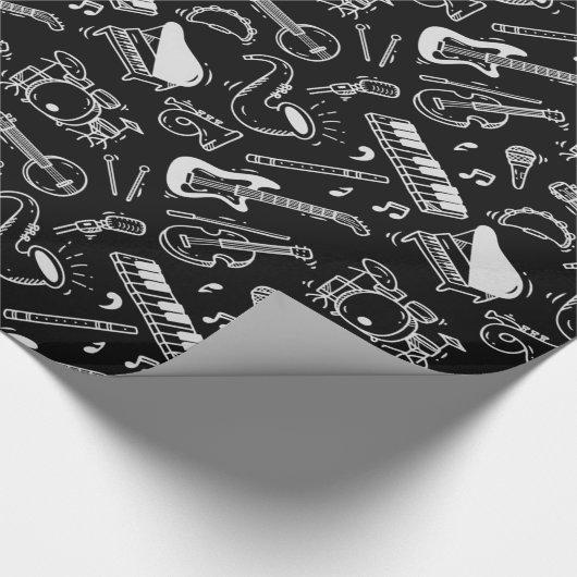 Patroon voor zwarte en witte instrumenten cadeaupapier (Hoek)