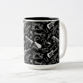 Patroon voor zwarte en witte instrumenten tweekleurige koffiemok (Voorkant rechts)