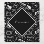 Patroon voor zwarte en witte instrumenten wijn etiket (Enkel label)