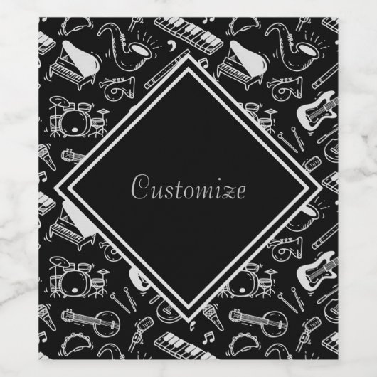 Patroon voor zwarte en witte instrumenten wijn etiket (Enkel label)