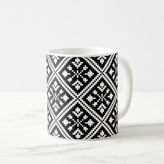 Patroon voor zwarte en witte kerstsnowflakes koffiemok (Voorkant rechts)