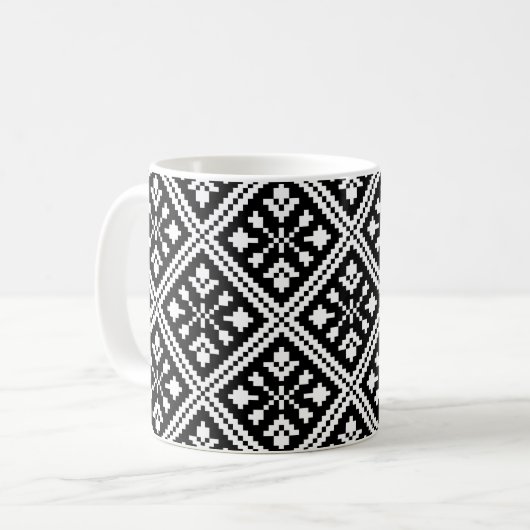 Patroon voor zwarte en witte kerstsnowflakes koffiemok (Voorkant links)