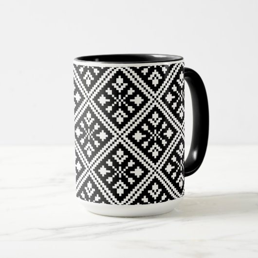 Patroon voor zwarte en witte kerstsnowflakes mok (Voorkant rechts)