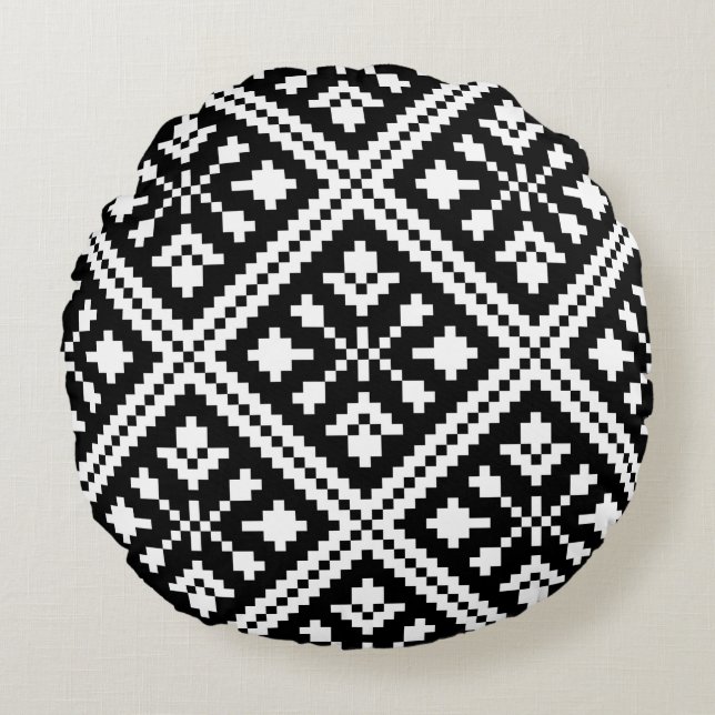 Patroon voor zwarte en witte kerstsnowflakes rond kussen (Voorkant)