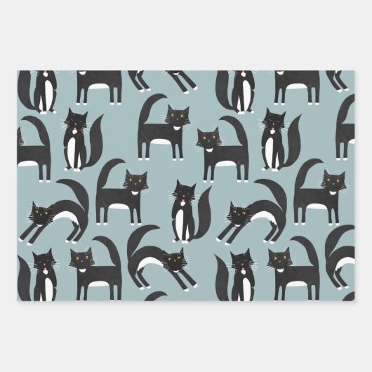 Patroon voor zwarte en witte tuxedo Kitty Cats Inpakpapier Vel (Voorkant 2)