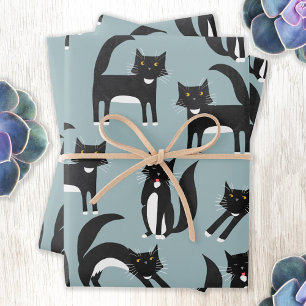 Patroon voor zwarte en witte tuxedo Kitty Cats Inpakpapier Vel