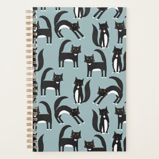 Patroon voor zwarte en witte tuxedo Kitty Cats Planner (Voorkant)
