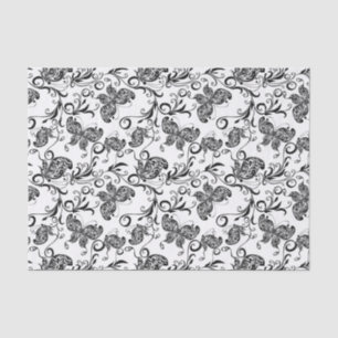 Patroon voor zwarte en witte vlinders en bloemen tissuepapier