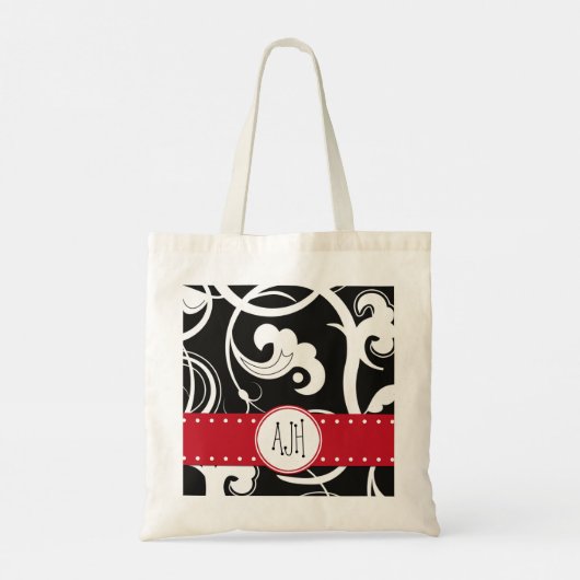 Patroon voor zwarte en witte zWIELEN, monogram Tote Bag (Achterkant)