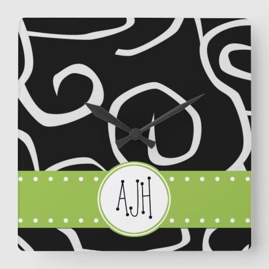 Patroon voor zwarte en witte zWIELEN, monogram Vierkante Klok (Voorkant)