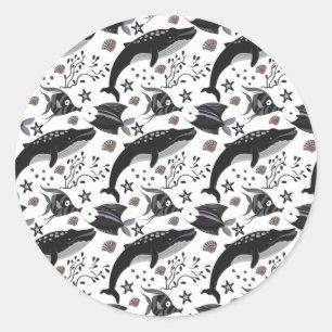 Patroon waterdieren leven onder water 16 ronde sticker