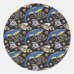 Patroon waterdieren   leven onder water 17 ronde sticker